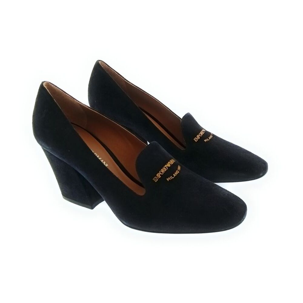Emporio Armani Women's Black Suede Block-Heel Pumps